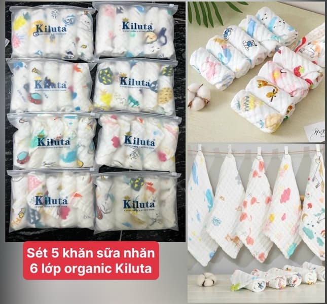 Sét 5 khăn sữa nhăn 6 lớp organic Kiluta