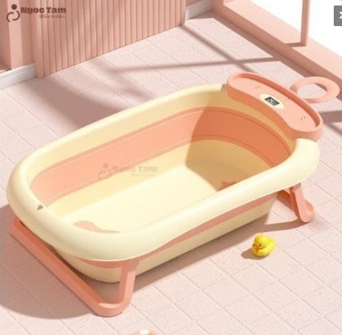 Chậu tắm GG nhiệt kế kèm phao Mooki - HỒNG