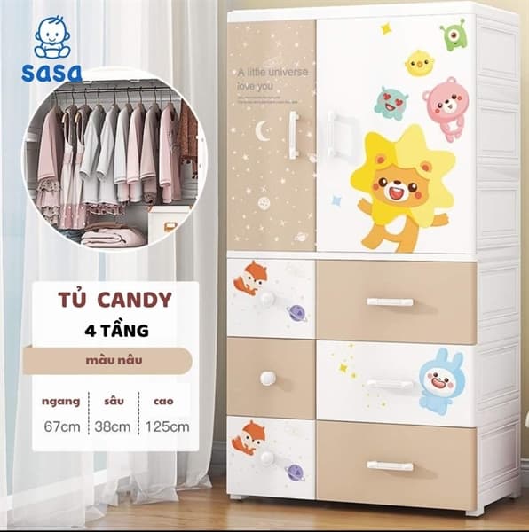 TỦ CANDY 4 TẦNG 2 CÁNH 6 NGĂN KÉO NIMAL PLANET