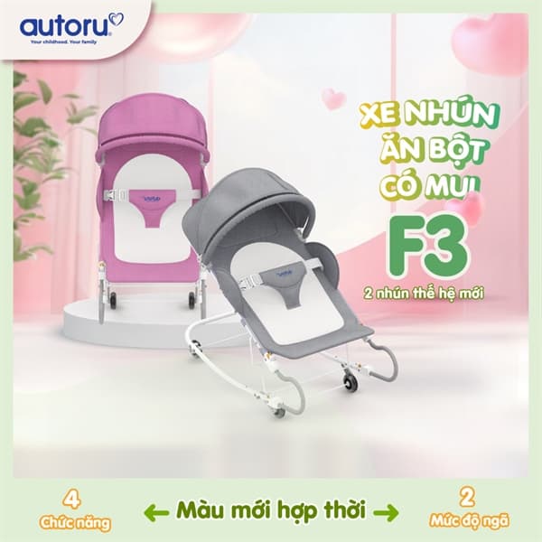 Xe 2 nhún ăn bột có mái che F3 - Xanh Xám