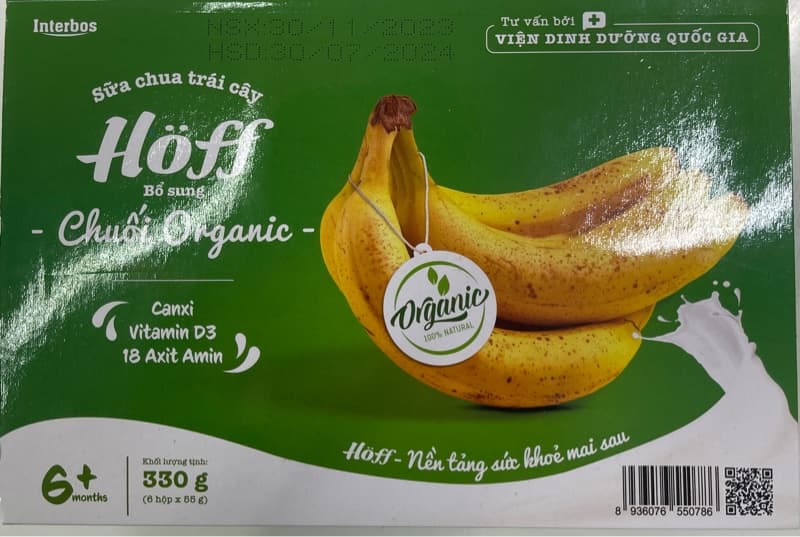 Sữa chua Hoff Organic vị chuối 330g (8 vĩ /T)