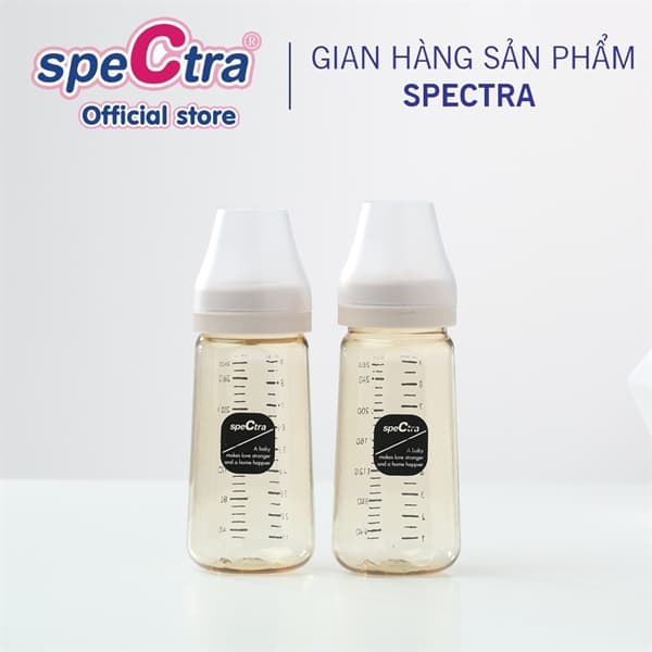 Bình sữa PPSU cổ rộng Spectra 260ml, thân bình màu vàng, Size M