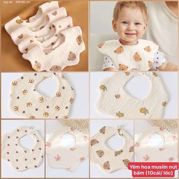 Yếm hoa muslin nút bấm Kiluta (1b/10cai)
