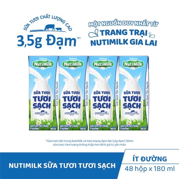 STTT NutiMilk Ít đường Hộp 180ml (6lốc/T)
