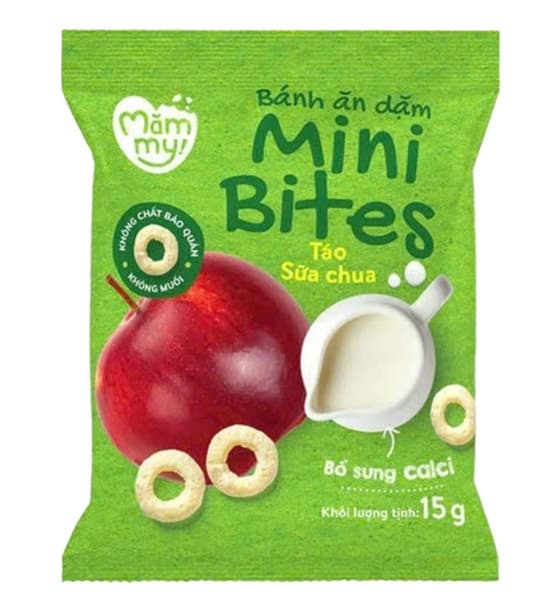 BÁNH ĂN DẶM MINIBITES MIX VỊ RAU QUẢ TÁO SỮA CHUA PHÔ MAI BÔNG CẢI XANH DÂU MAMMY 3 GÓI x 15G